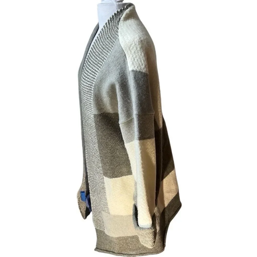 Cyrus Open Patchwork Coatigan/Sweater Coat. S. Grey and Cream Colorblock